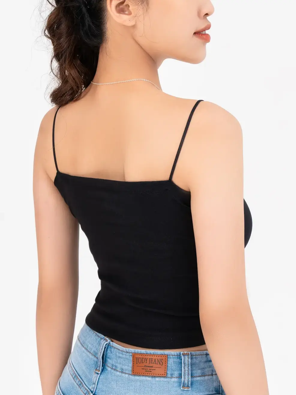 Áo hai dây nữ ôm sát dáng lửng - Đen - S