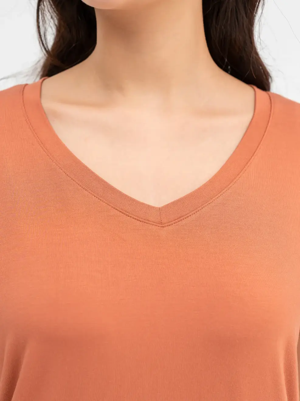 Áo Thun Nữ Cổ Tim Bamboo - Nâu - F