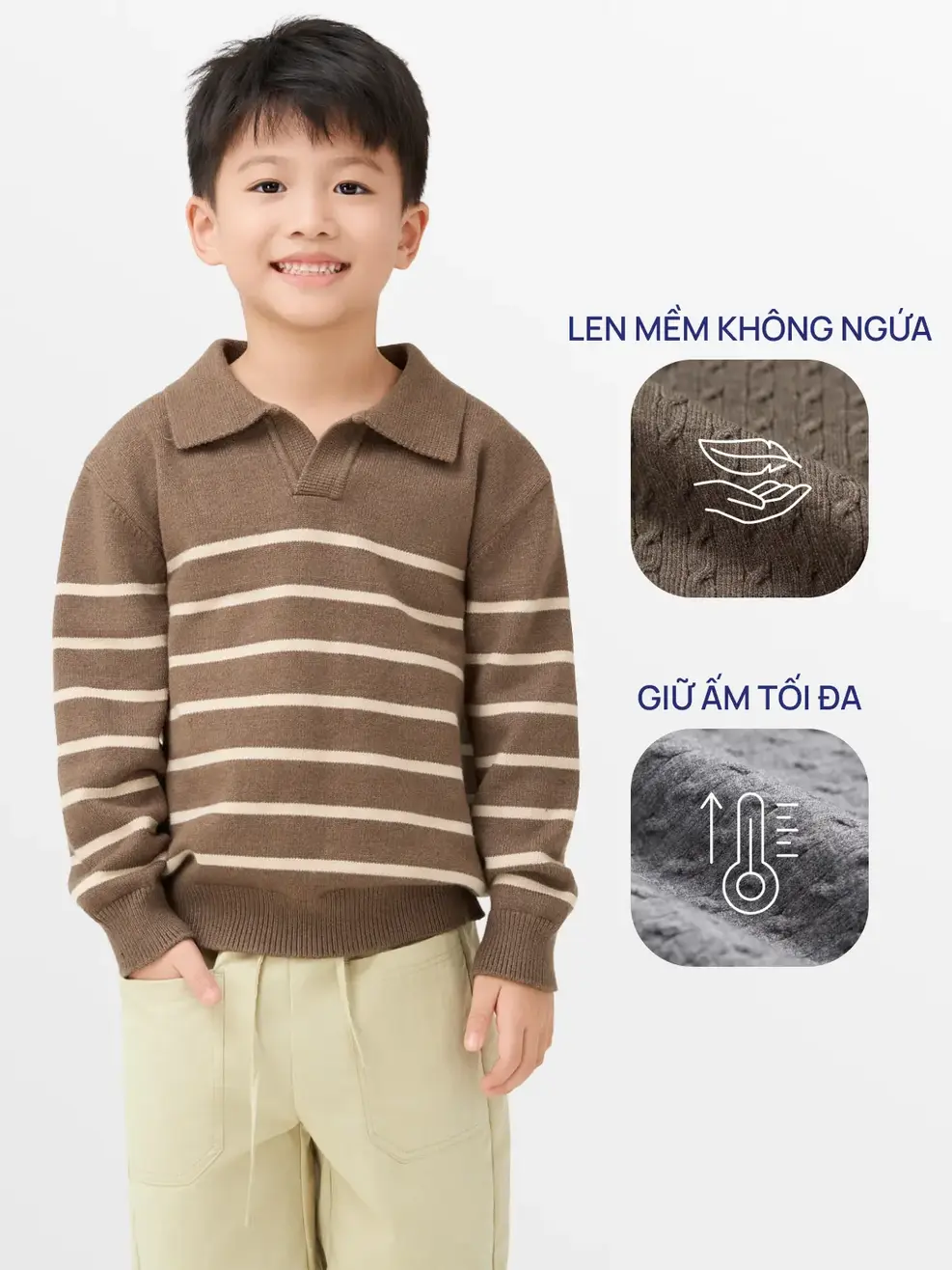 Áo Len Kẻ Ngang Cổ Polo - NÂU 133 - 110