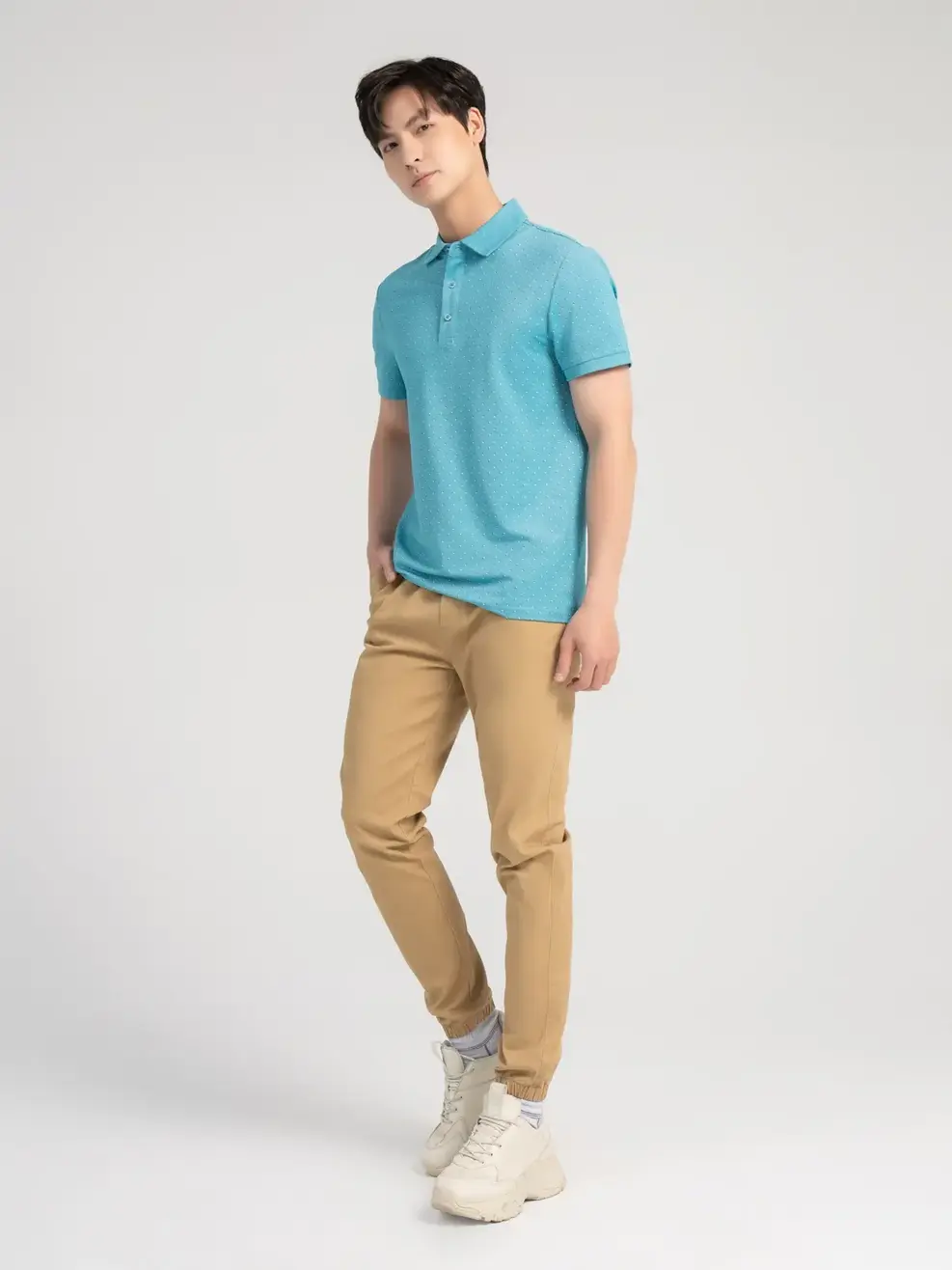 Áo Polo Nam Mắt Chim In Tràn Tam  Giác - Xanh ngọc - M