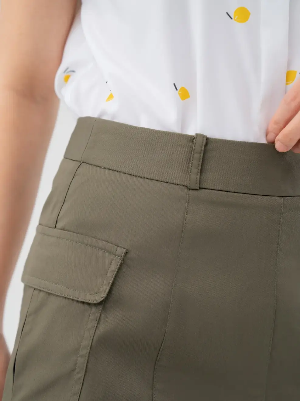  Chân Váy Dáng A Khaki Túi Ốp - Rêu - S