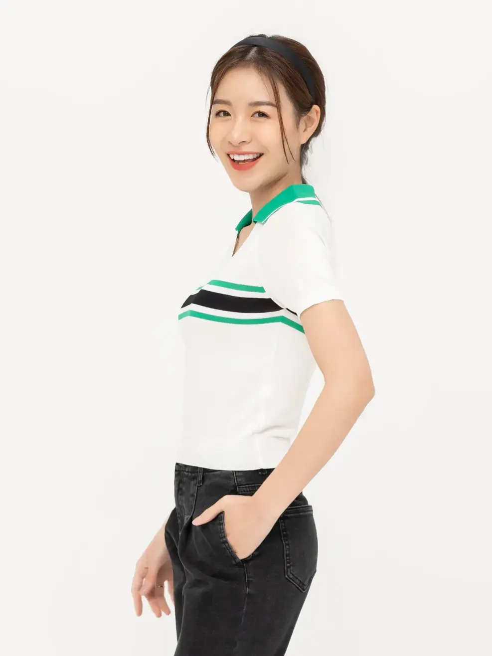 Áo Polo Dệt Phối Kẻ - Trắng - S