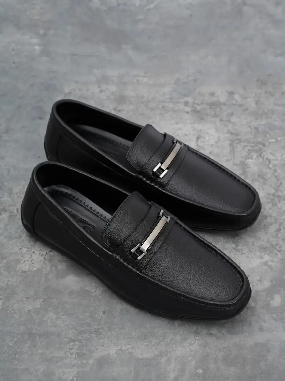 Giày nam moccasin da mill đai khóa - Đen - 42