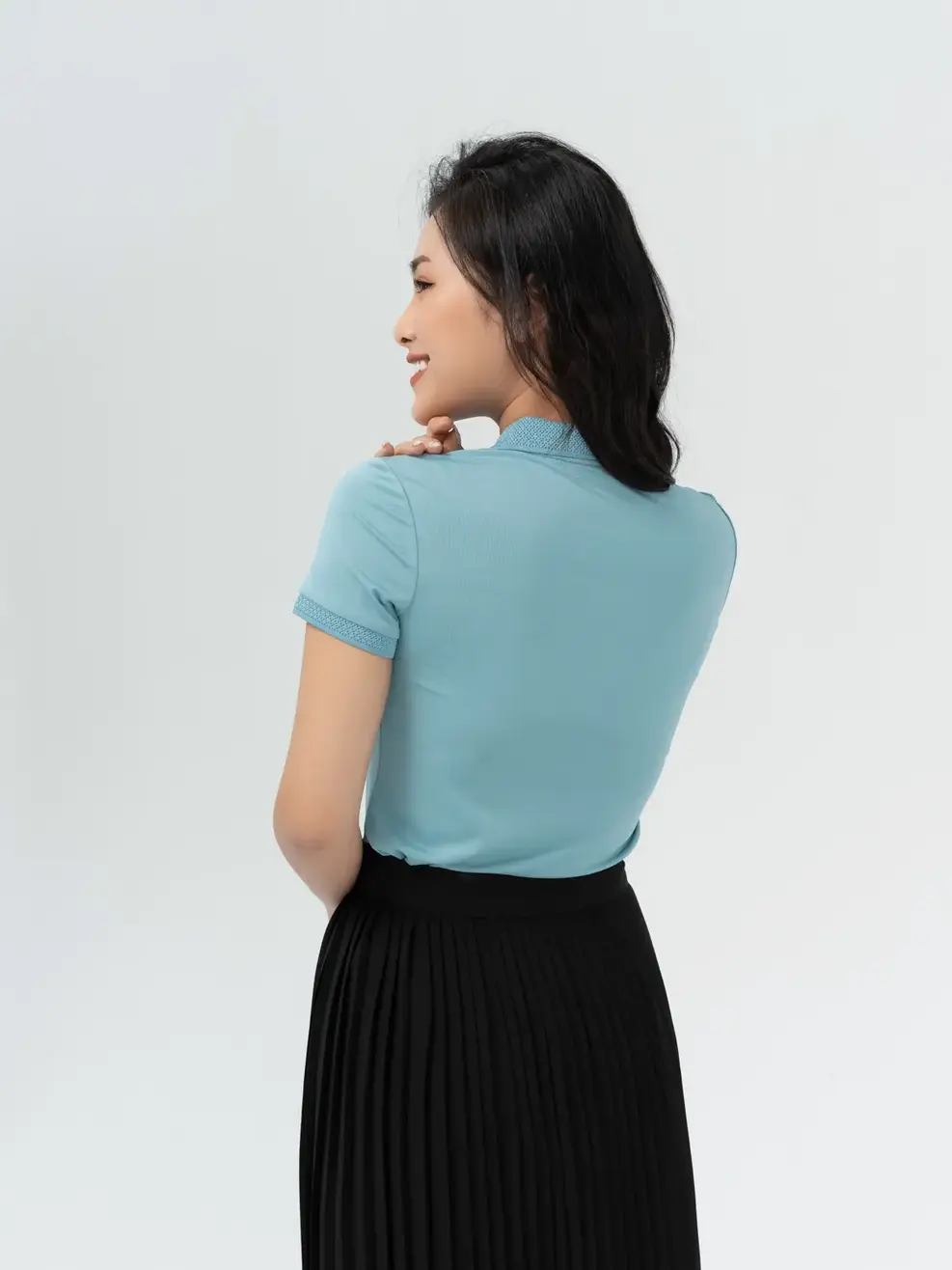 Polo nữ coolmax bo dệt nổi - Xanh ngọc - S