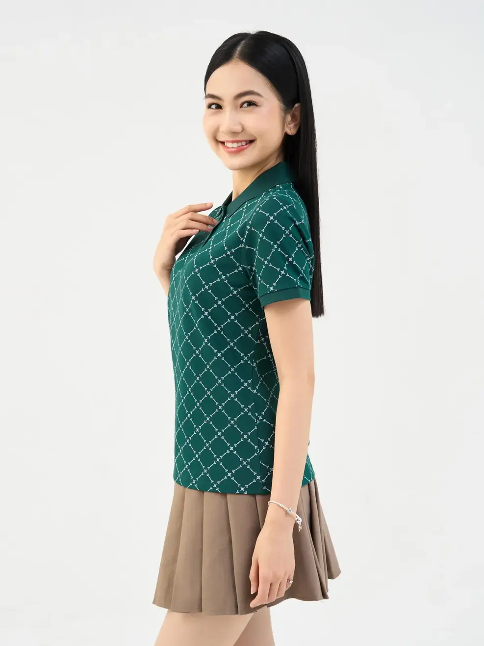 Áo Polo Nữ Mắt Chim In Tràn Ngôi Sao - Xanh lục - M