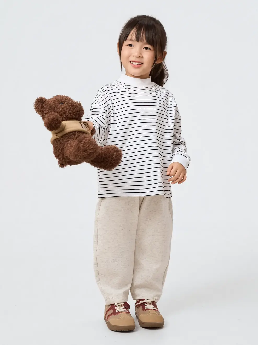Áo Phông Dài Tay Kids Kẻ Cổ 3cm - Kẻ Trắng 058 - 110