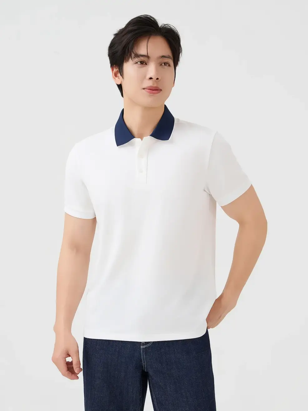 Áo Polo Nam Ngắn Tay Cổ Phối Bo - Trắng 001 - M