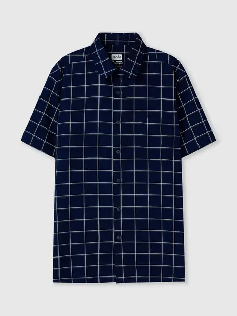 Áo Sơ-mi Ngắn Tay kẻ caro vạt ngang Regular