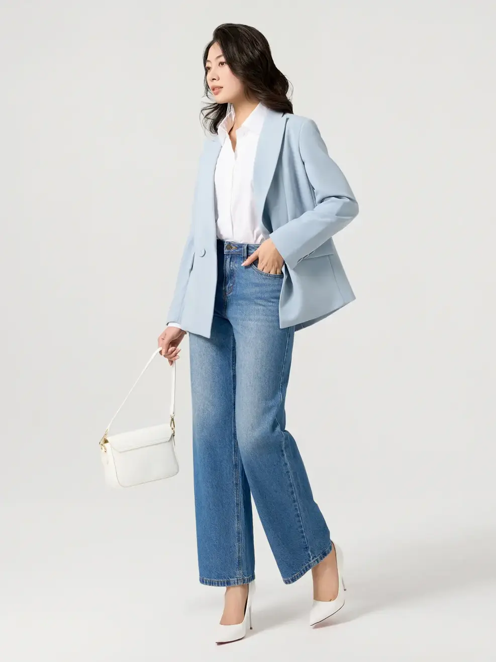 Vest Nữ Dáng Blazer Nắp Túi Xẻ Sau - Xanh lơ - S