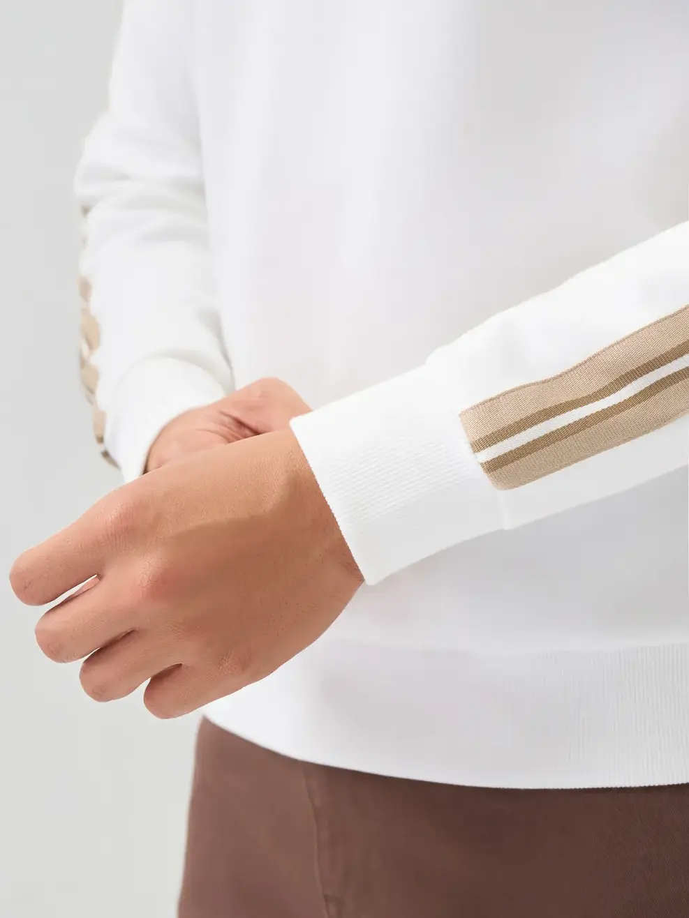 Áo Nỉ Nam Tay Phối Dây Dệt - Trắng 001 - M