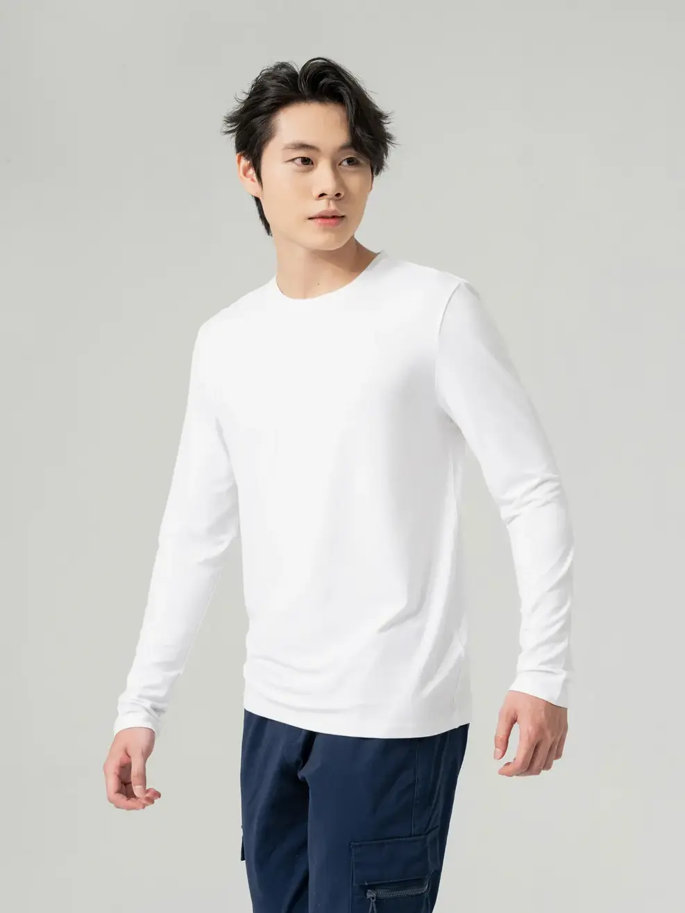 Áo CozyFit nam giữ nhiệt cổ tròn-Trắng 001 - L