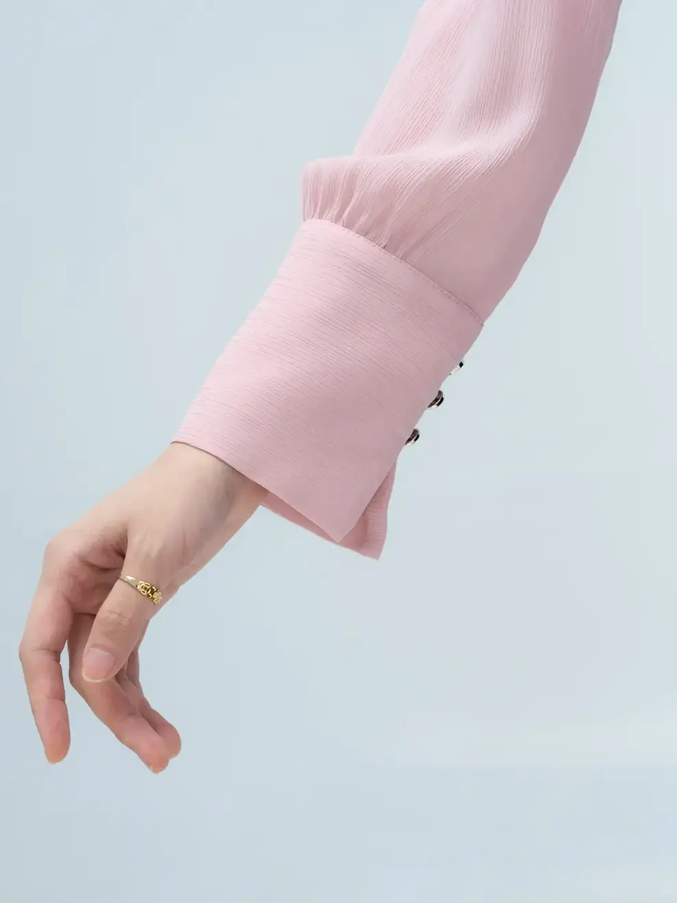 Sơ mi cổ nơ măng sec to bản - Hồng - S