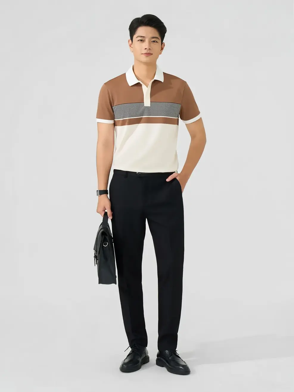 Áo Polo Nam Pha Phối Kẻ - Kẻ Nâu 191 - M