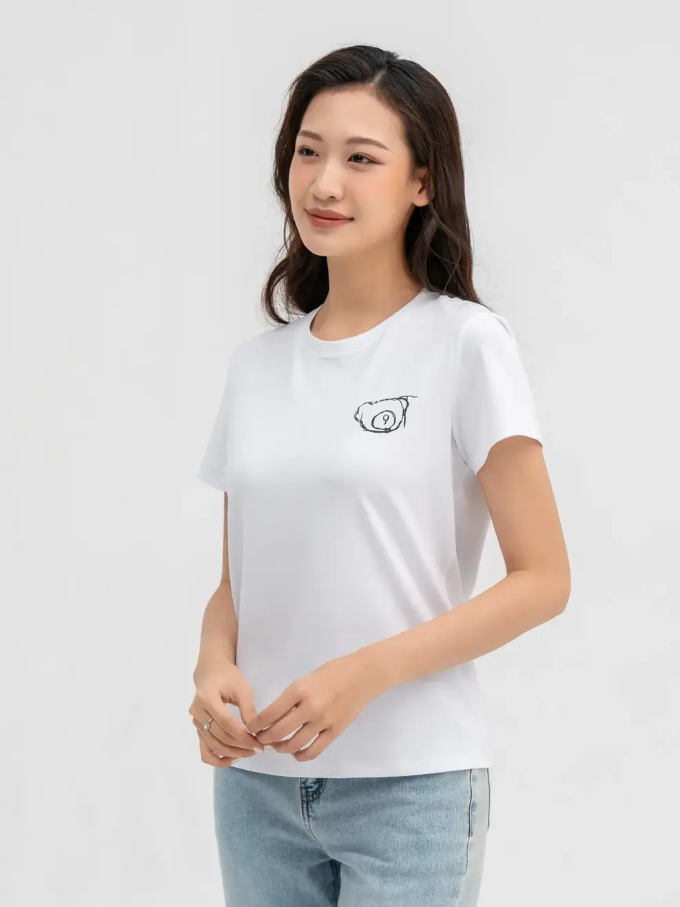 T-shirt Nữ Cơ Bản In Gấu Bột Ngô - Trắng 1 - S
