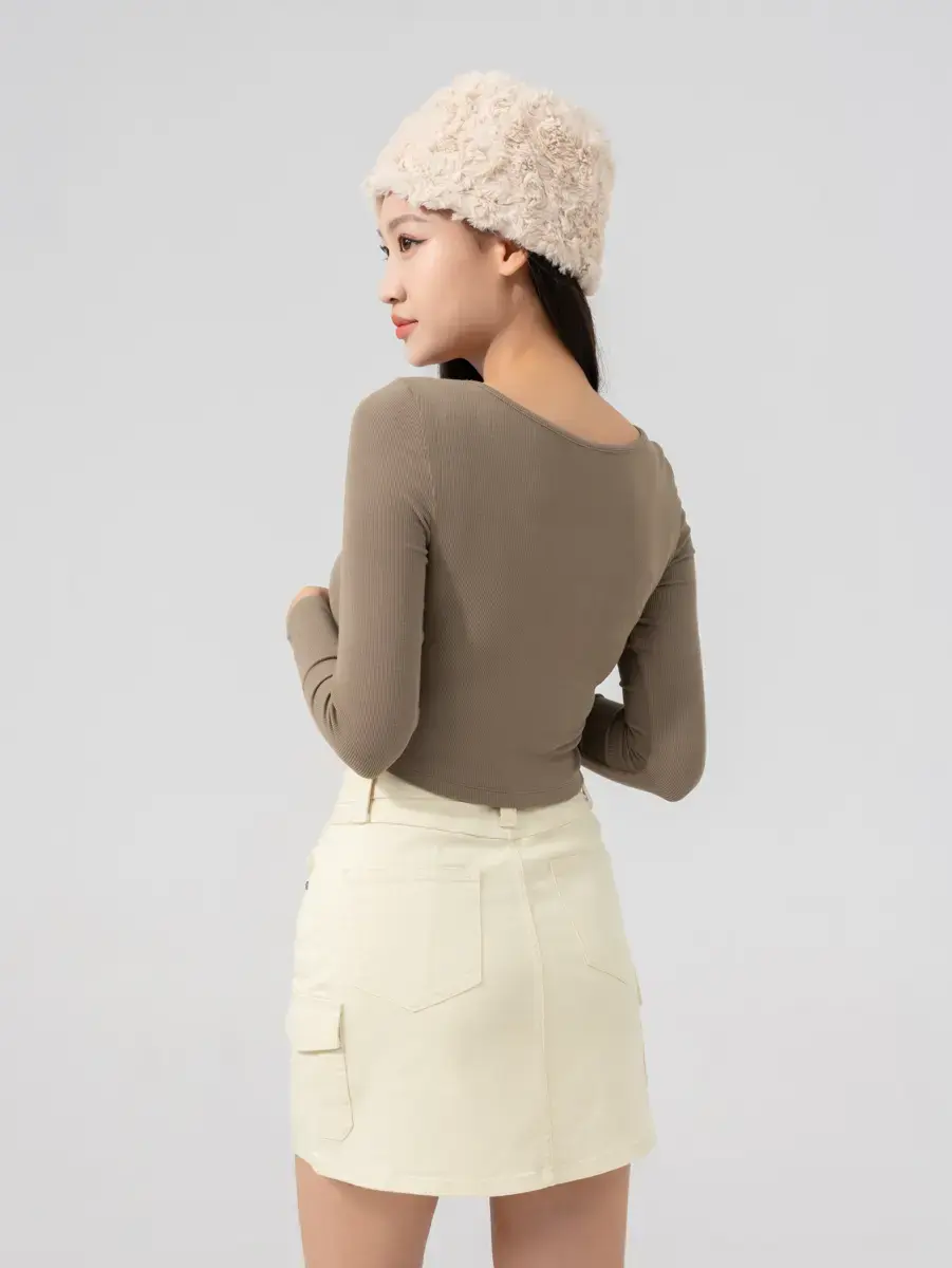 Áo Thu Đông Nữ Vạt Chéo - Nâu - S