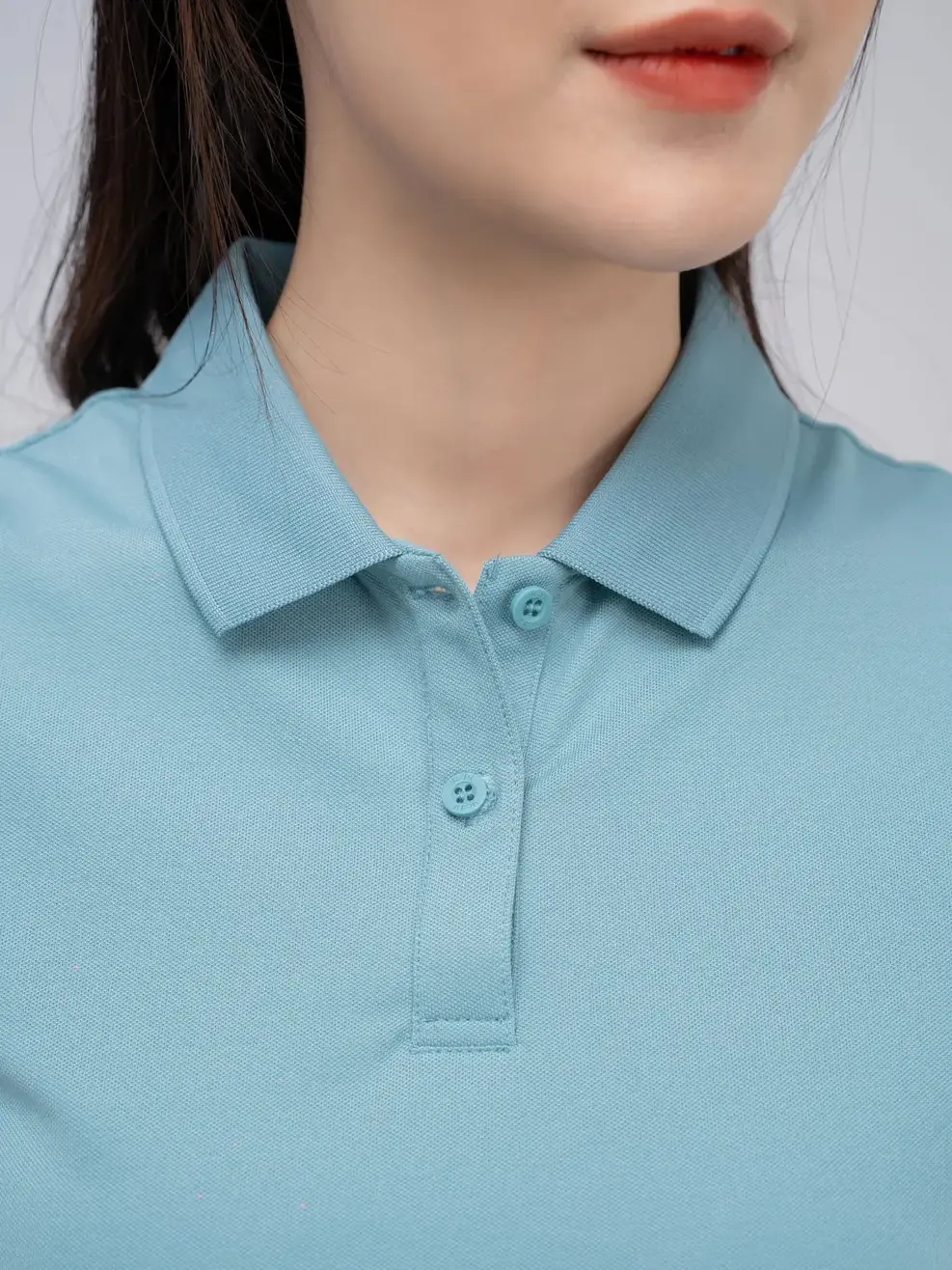 Áo polo nữ mắt chim in logo - Xanh ngọc - S