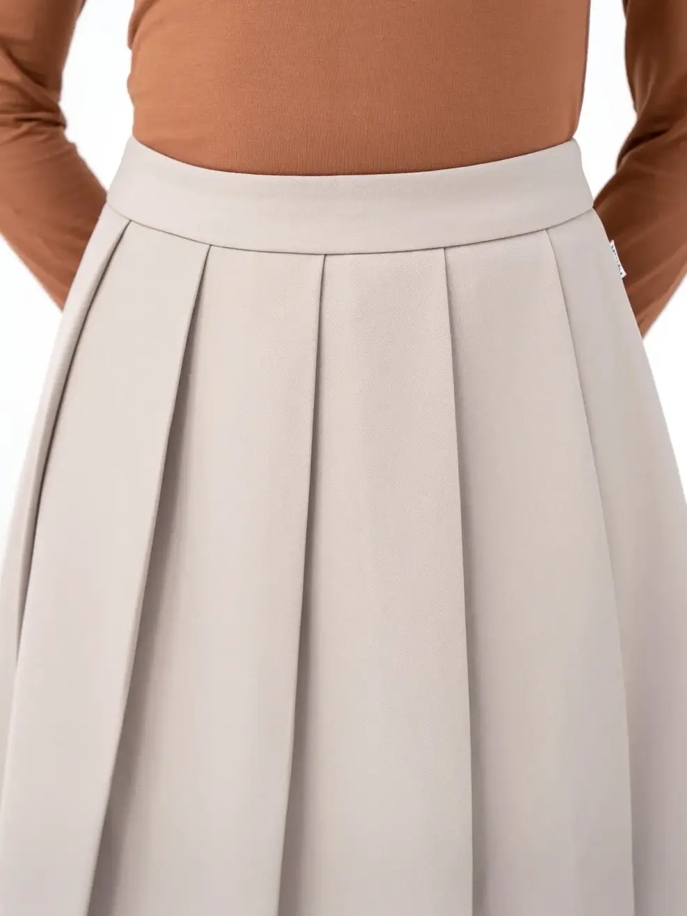 Chân Váy Nữ Xếp Ly Túi Sườn - Be - S