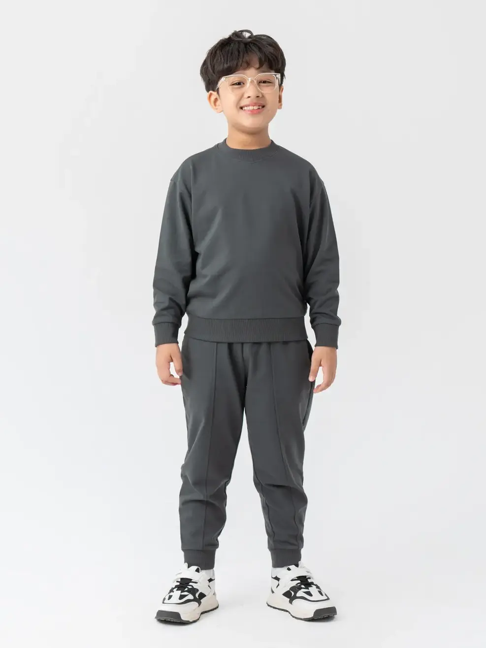 Bộ Đồ Thu Đông Kid Cổ Bo Tim - Ghi Đậm - 2