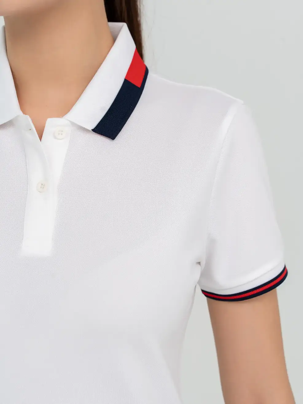 Polo Nữ Cafe Dệt Tổ Ong Phối Bo - Trắng - S