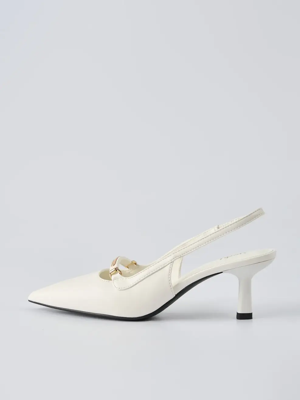 Giày Dép Cao Gót Nữ Mũi Nhọn Phối Gọng Kim Loại - Trắng 001 - 35