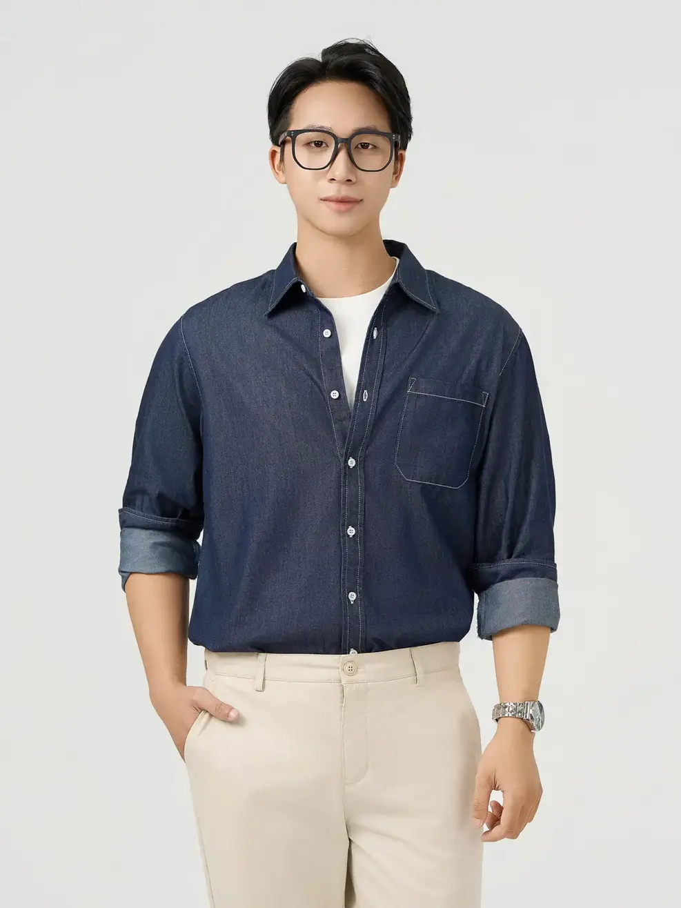 Áo Sơ Mi Jeans Nam Túi Ngực - Màu chàm 001 - L