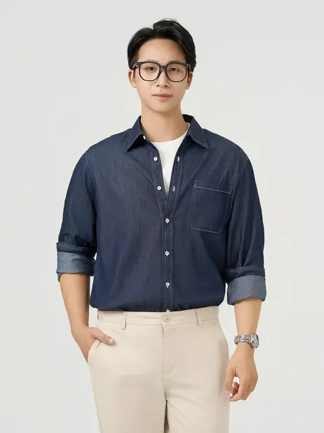 Áo Sơ Mi Jeans Nam Túi Ngực