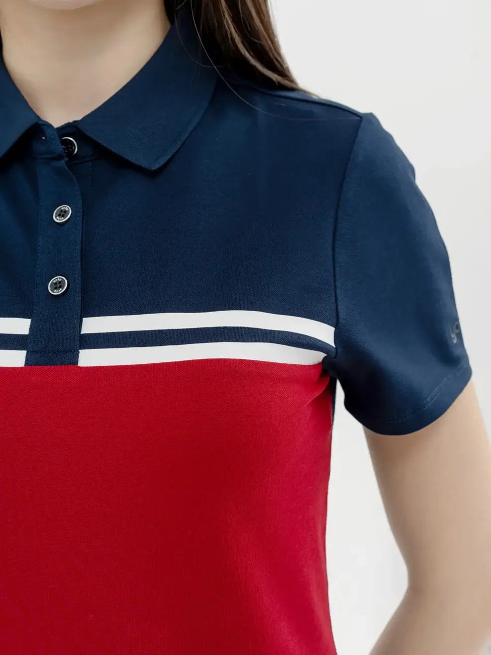 Áo Polo Nữ Mắt Chim Phối Màu In Kẻ - Đỏ - S