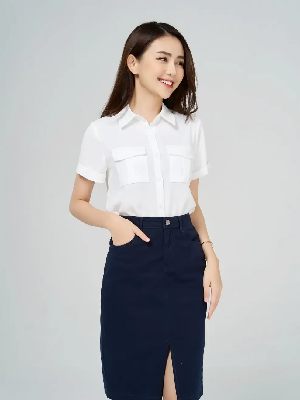 Chân ôm dài khaki xẻ - Tím than - 28