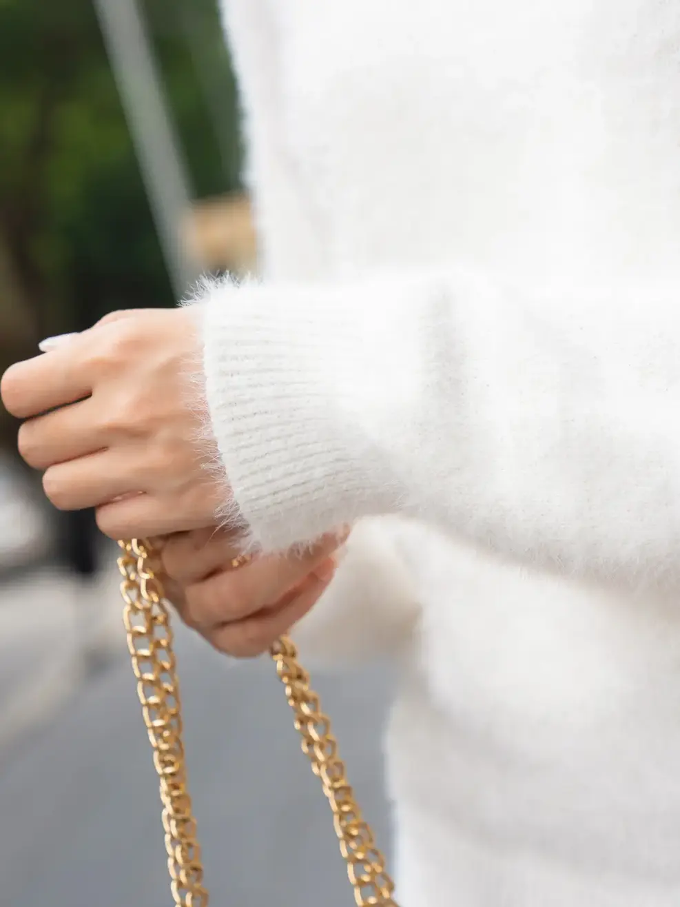 Áo len nữ lông thỏ kiểu dáng thoải mái - Trắng - F