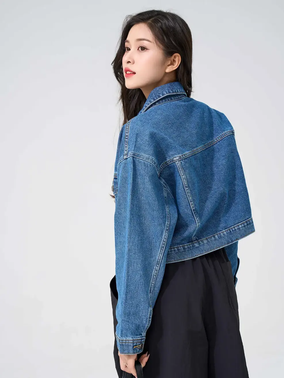 Áo Khoác Jeans Nữ Crop Cơ Bản - xanh trung - S