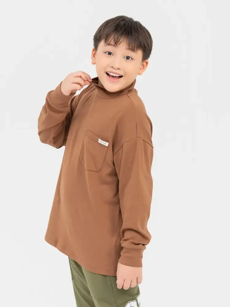Áo Thun Kid Lớn Cổ 3cm Túi Trước Ngực - Nâu - 10