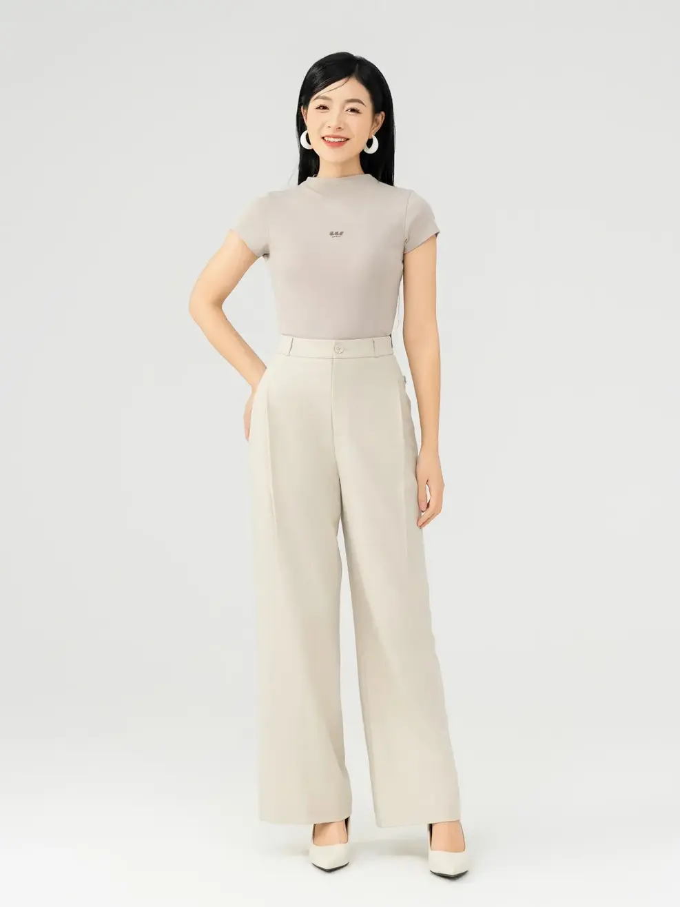 Quần Âu Nữ Suông 1 Ly Dài Chun Sau - Be - S