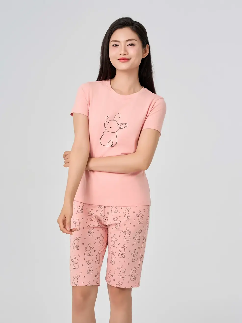 Bộ Đồ Nữ Cotton In Hình Chú Thỏ - HỒNG 056 - S