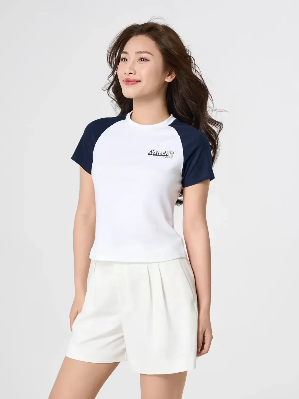 Áo Phông Nữ Tay Raglan Sun Sea Stitch - Trắng 001 - S