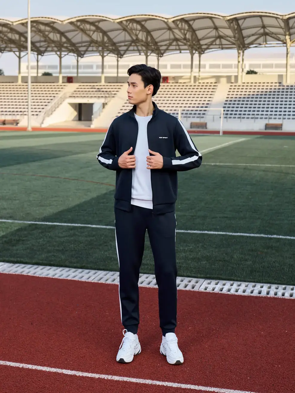 Bộ đồ thể thao nam nỉ phối sọc - Đen - M