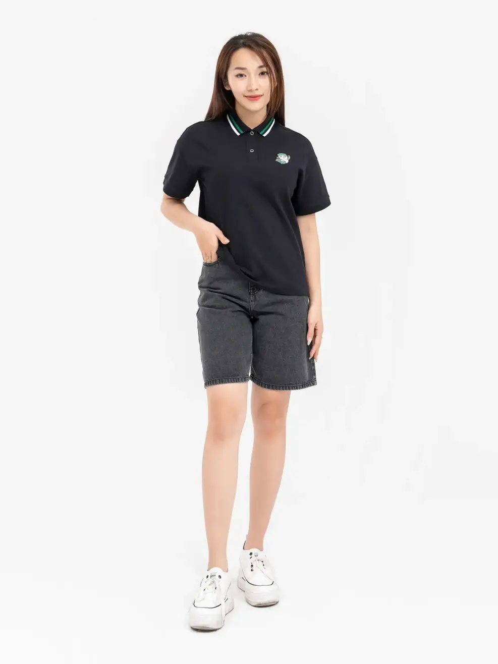 Short jean nữ lửng rộng - Đen chì - 25