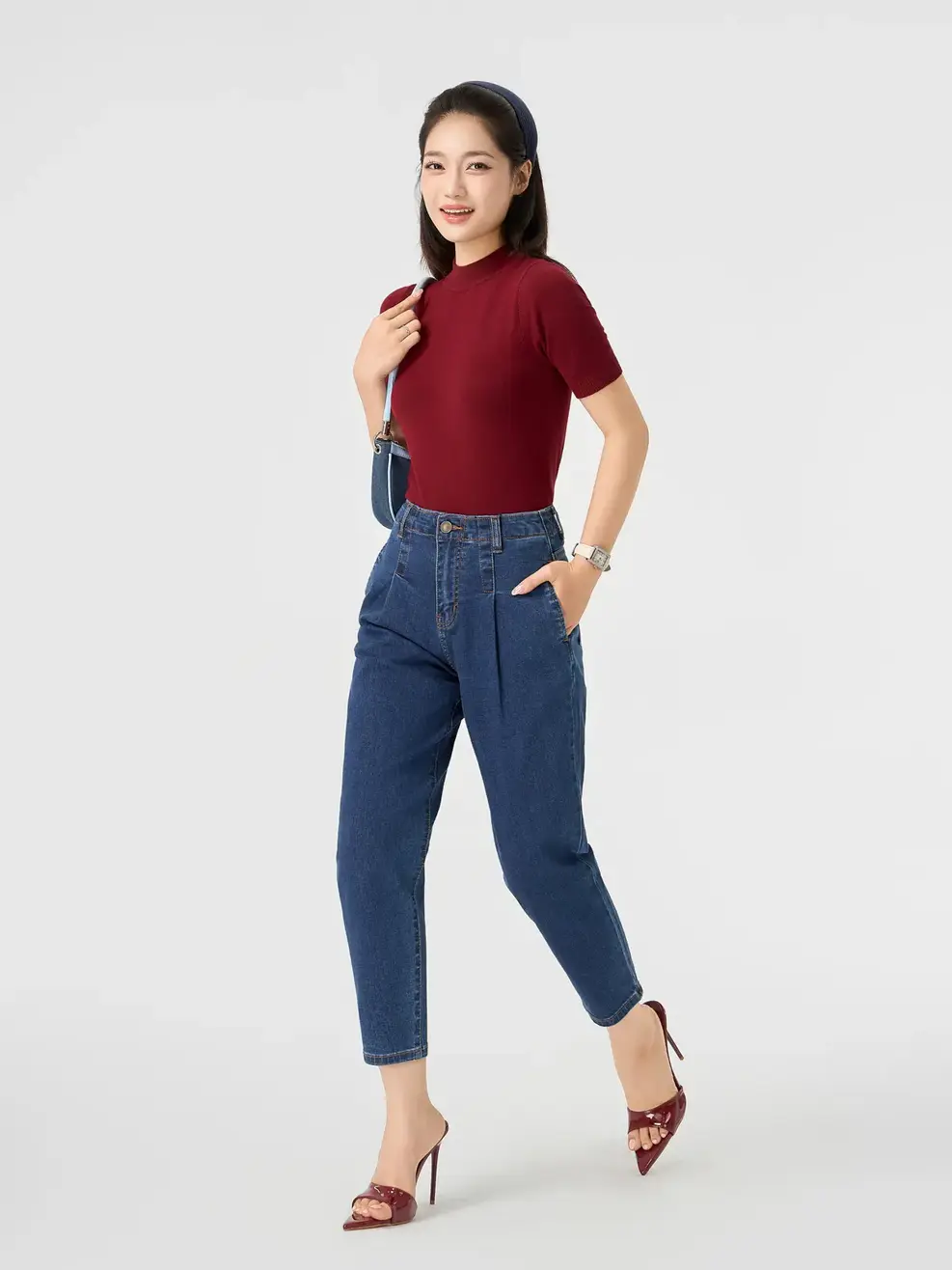 Quần Jeans Baggy Cạp Liền Co Giãn (QJN3076) - Màu chàm 001 - 25