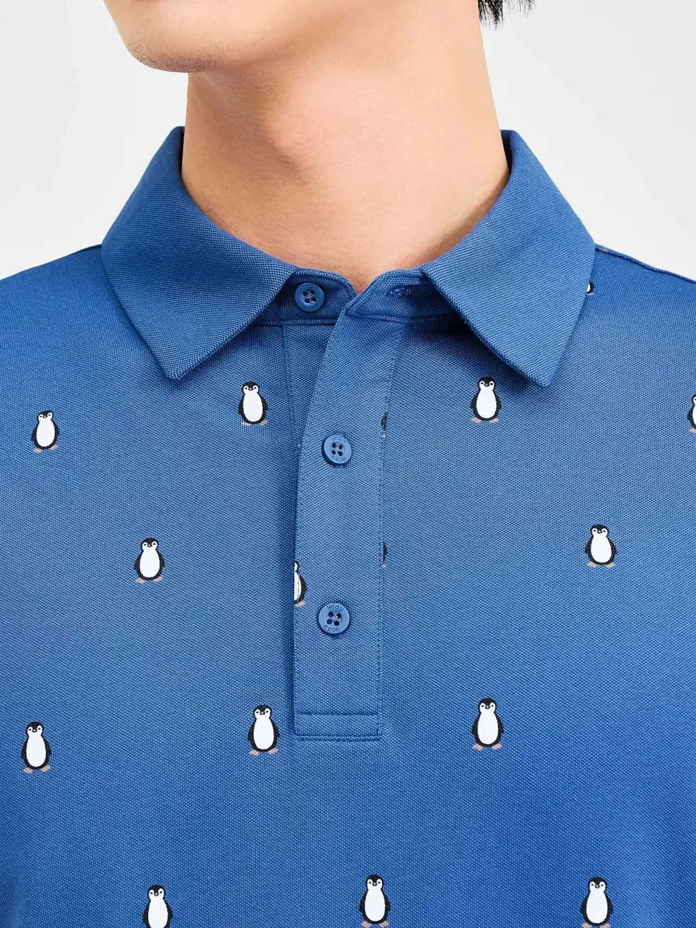 Polo Nam In Chim Cánh Cụt - Xanh Biển - XL