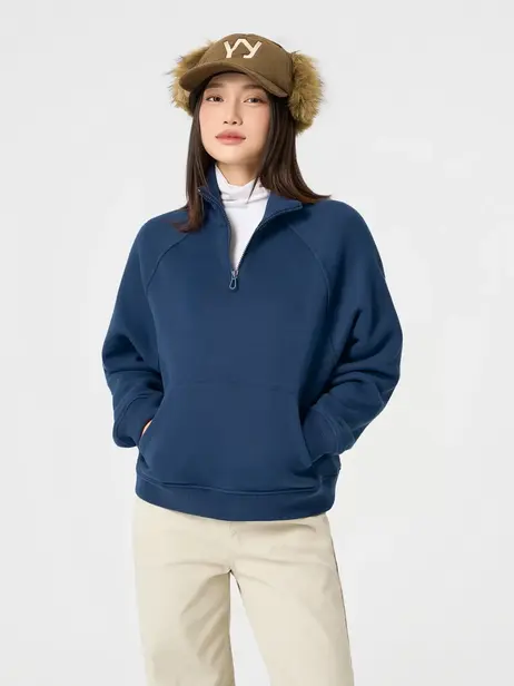 Áo Nỉ Nữ Cổ Kéo Khóa