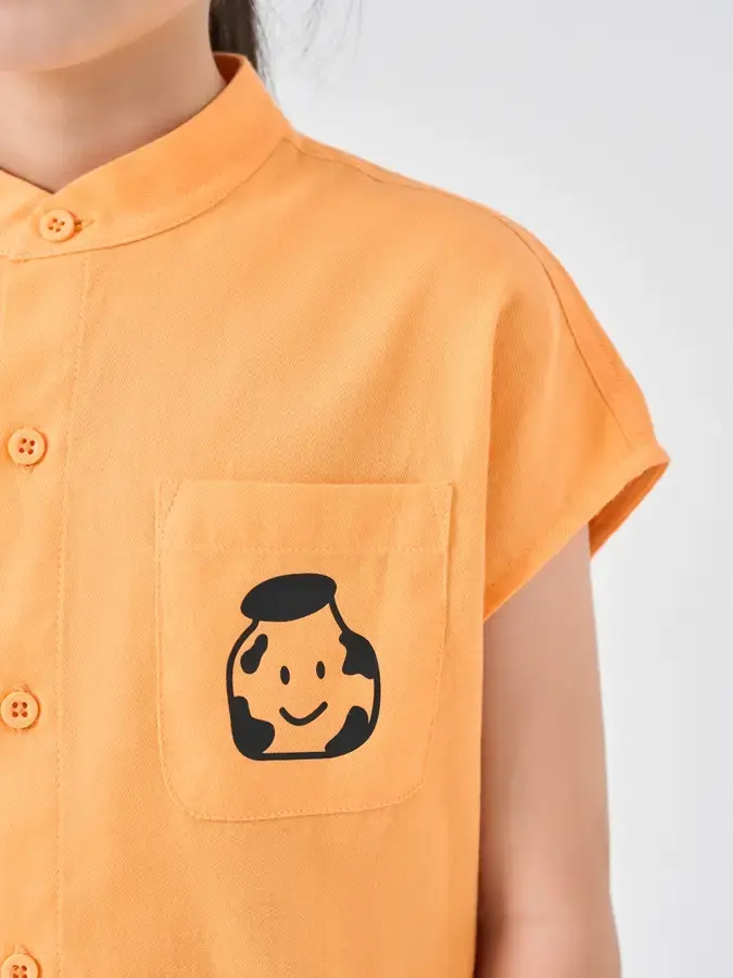 Sơ Mi Kid In Hình Tay Liền - Cam - 4-5