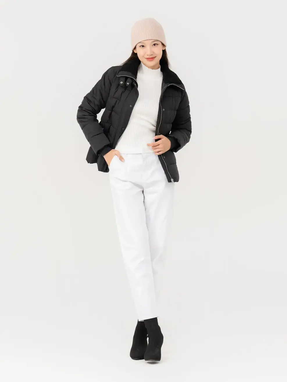 Phao Vip Nữ Dáng Ôm Cổ Phối Lông      - Đen - S