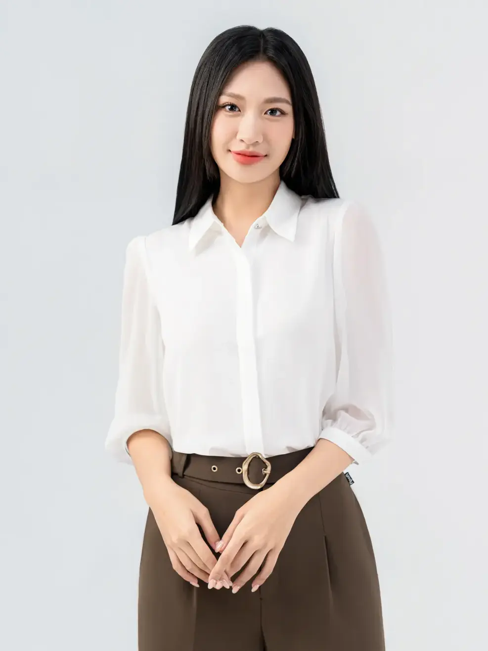 Áo Sơ Mi Tay Dài Nữ Cổ Đức Tay Phối Voan - Trắng - M