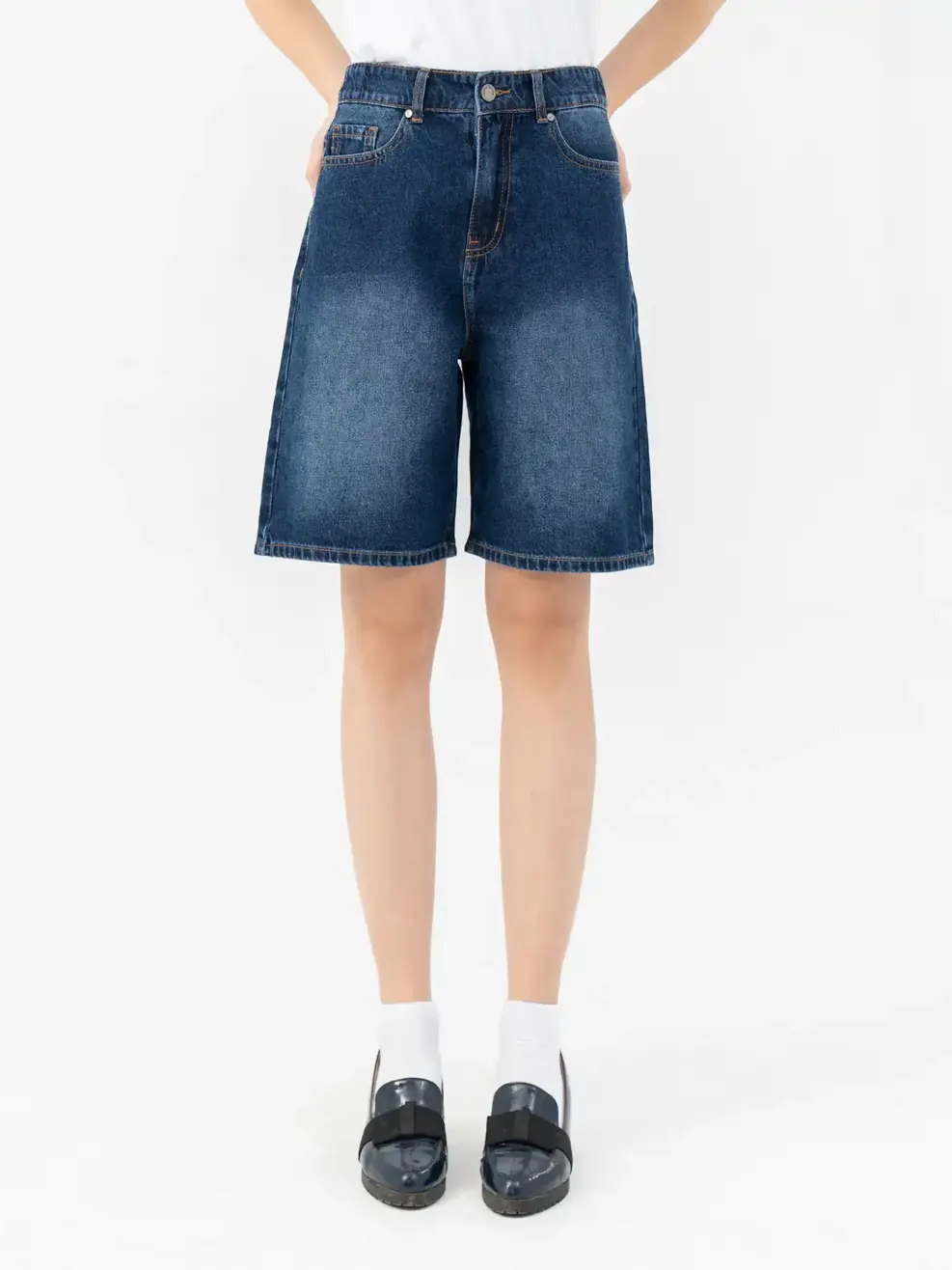 Quần Short Jeans Bermuda Lưng Cao (SJN3052) - Màu chàm 001 - 29