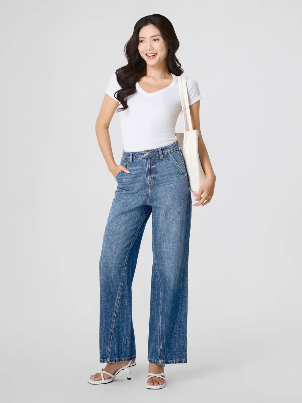Quần Jeans Gai Xanh Ống Suông Vặn - Màu chàm 002 - 26