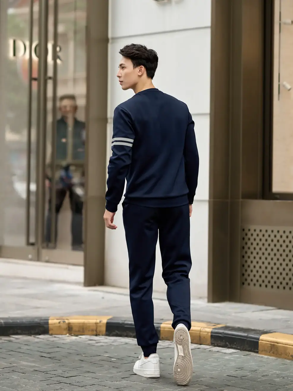 Bộ đông nam in vạch kẻ - Xanh navy - XL