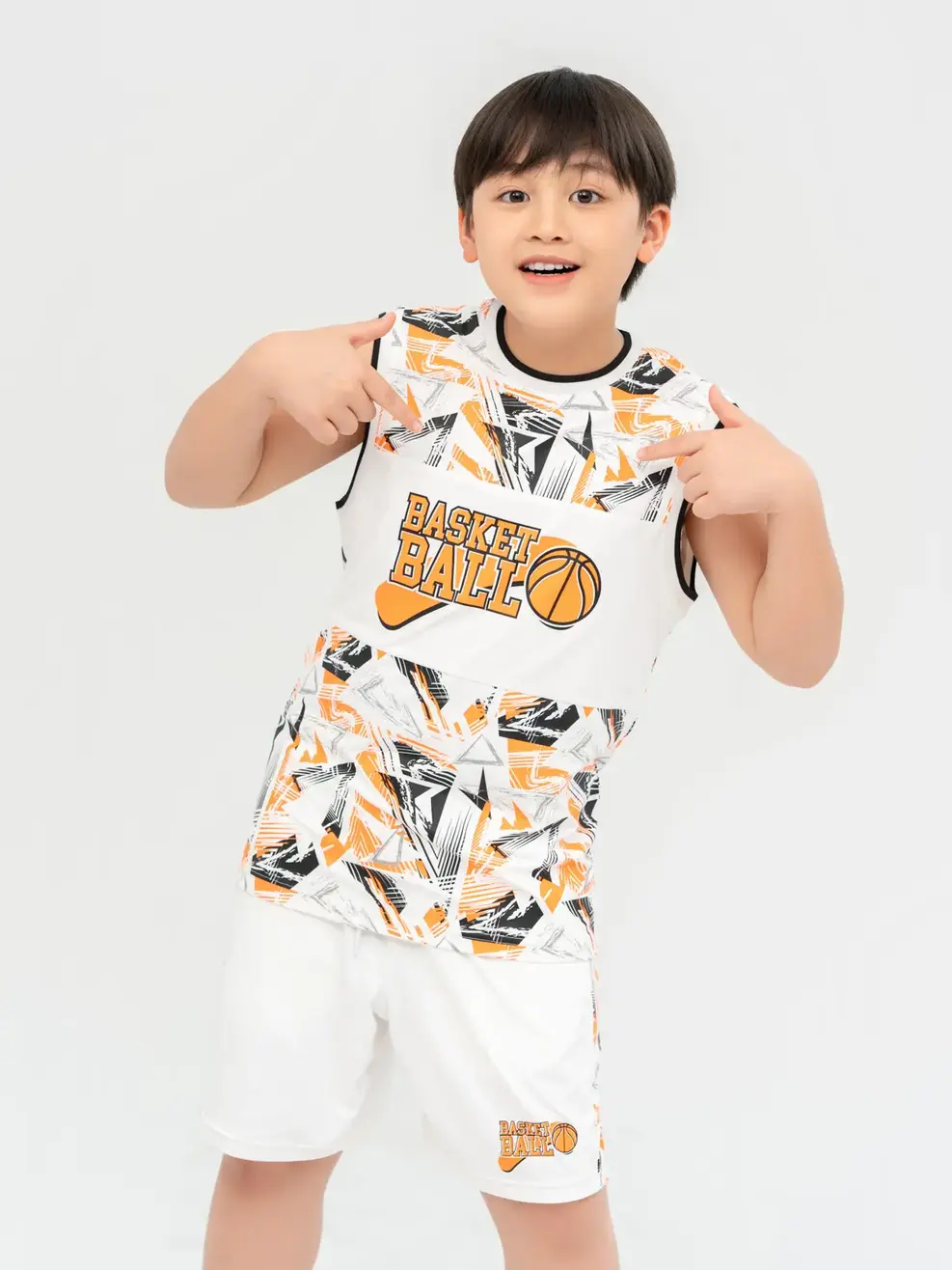 Bộ Đồ Trẻ Em Can Phối In Basketball  - Trắng - 10