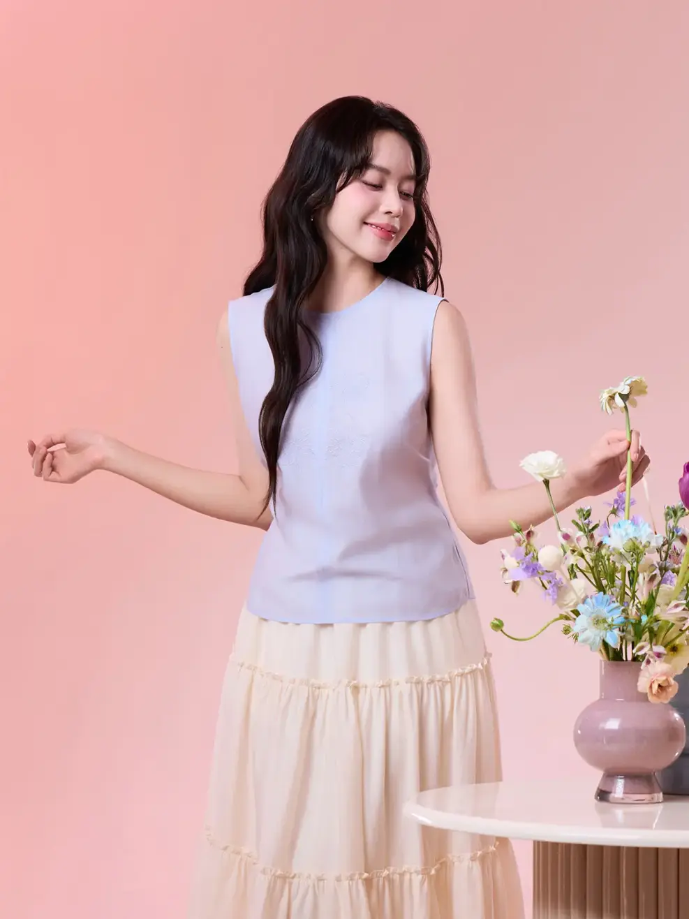 Áo Không Tay Thêu Hoa Collection -  Xanh Da Trời 225 - S