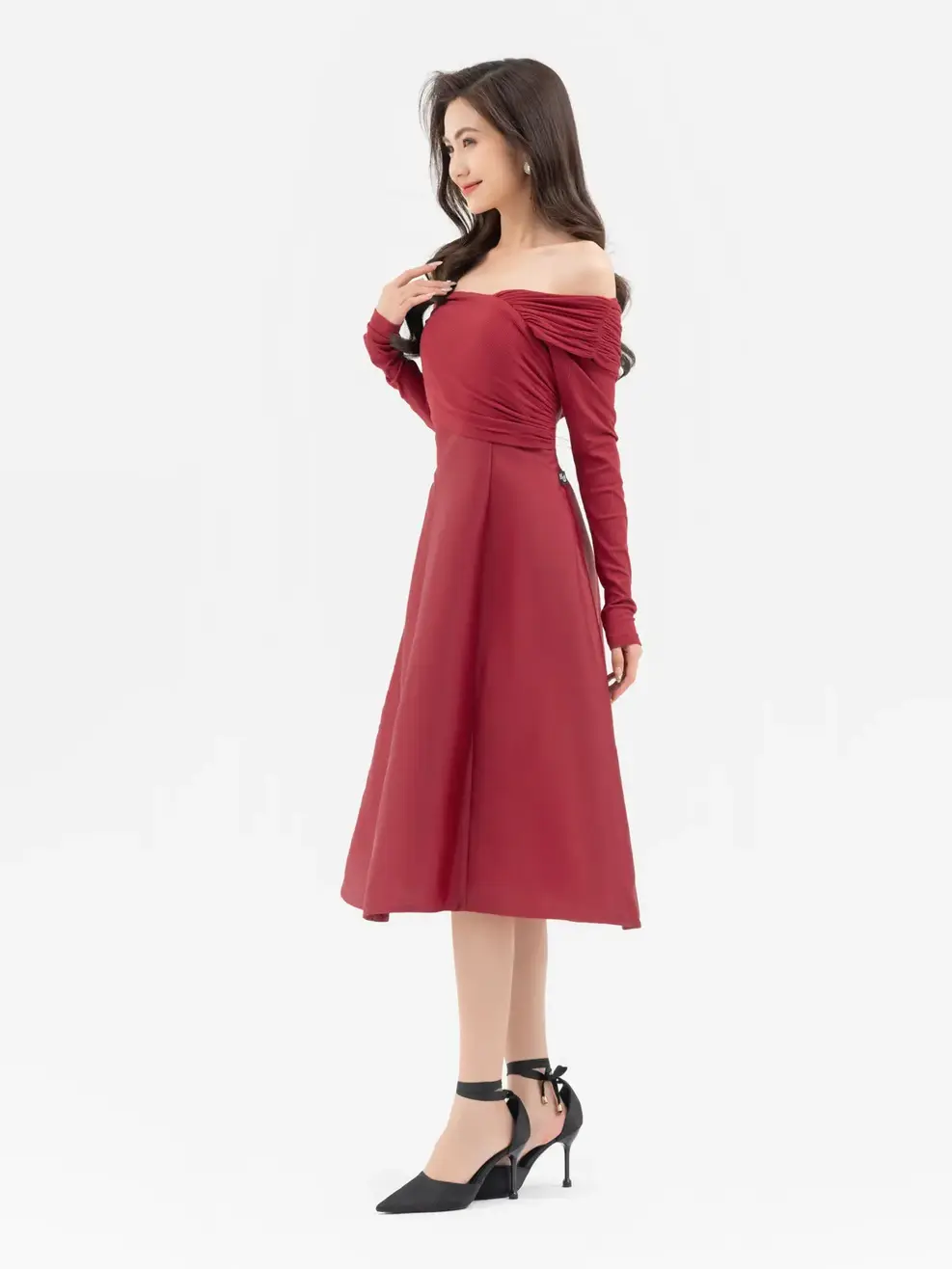 Đầm Đông Nữ Tay Dài Phối  - Đỏ - S