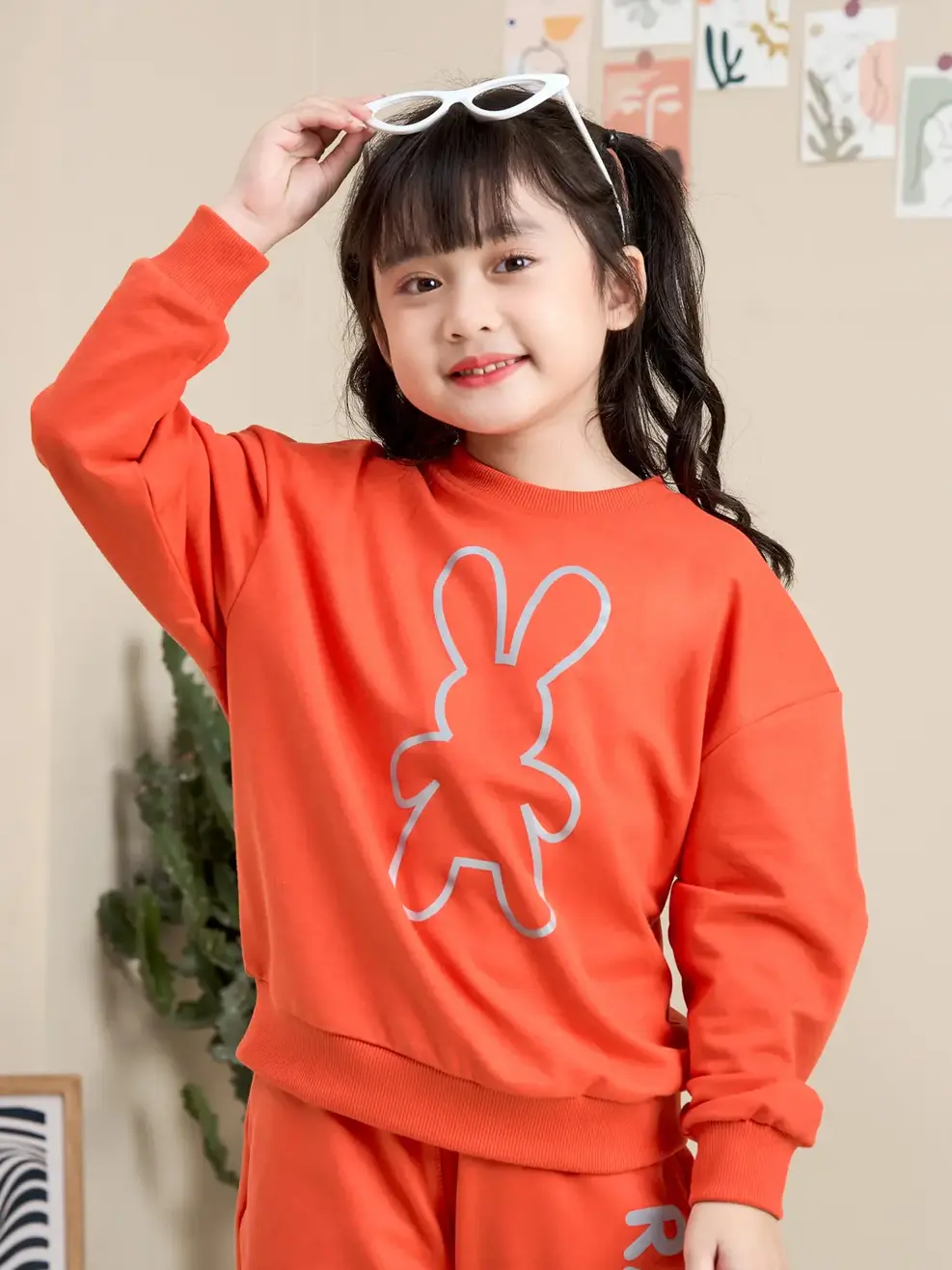Bộ đồ kid in thỏ - Đỏ cam - 2