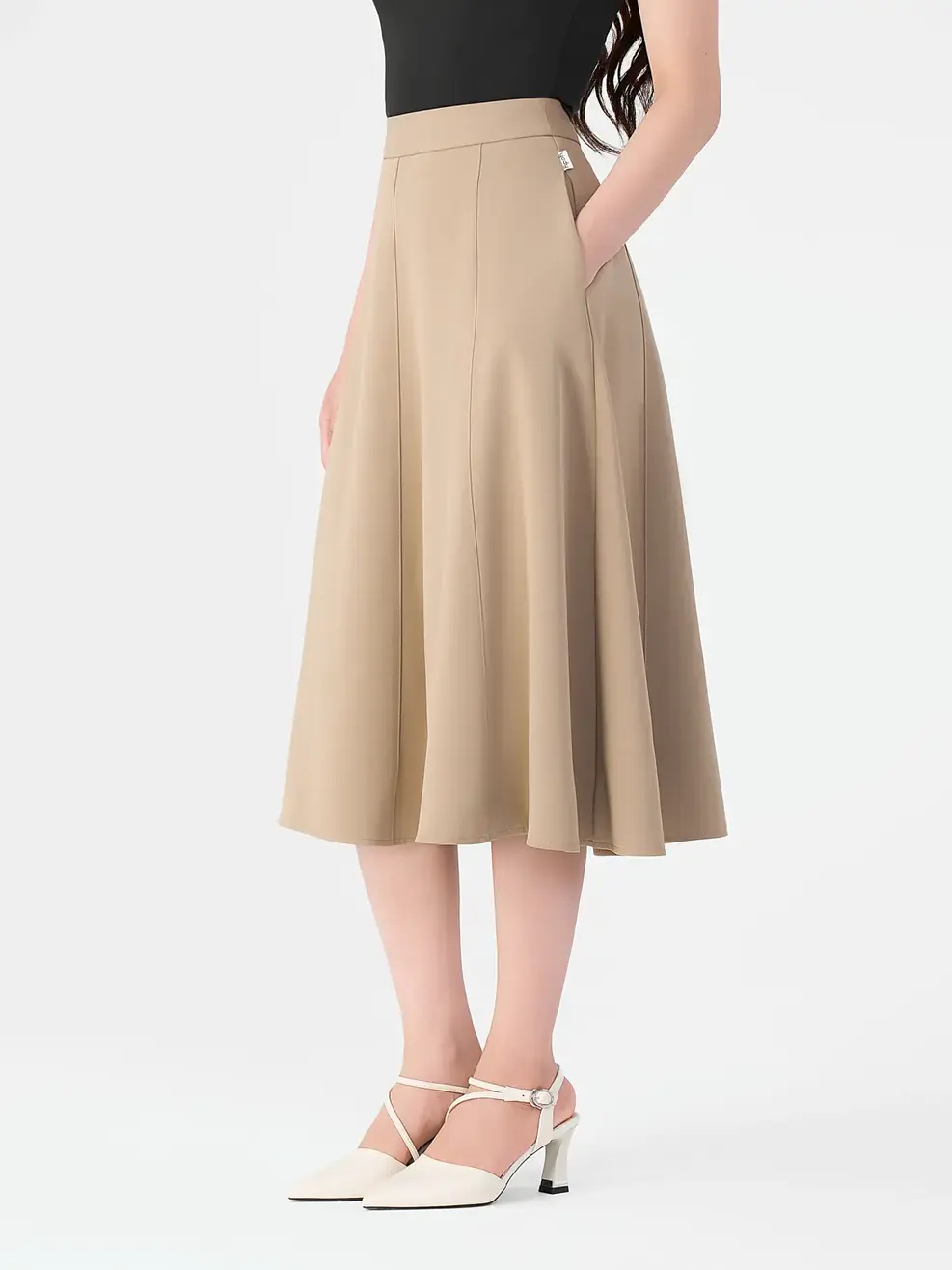 Chân Váy Nữ Xoè Túi Sườn 7 Mảnh - Be - S